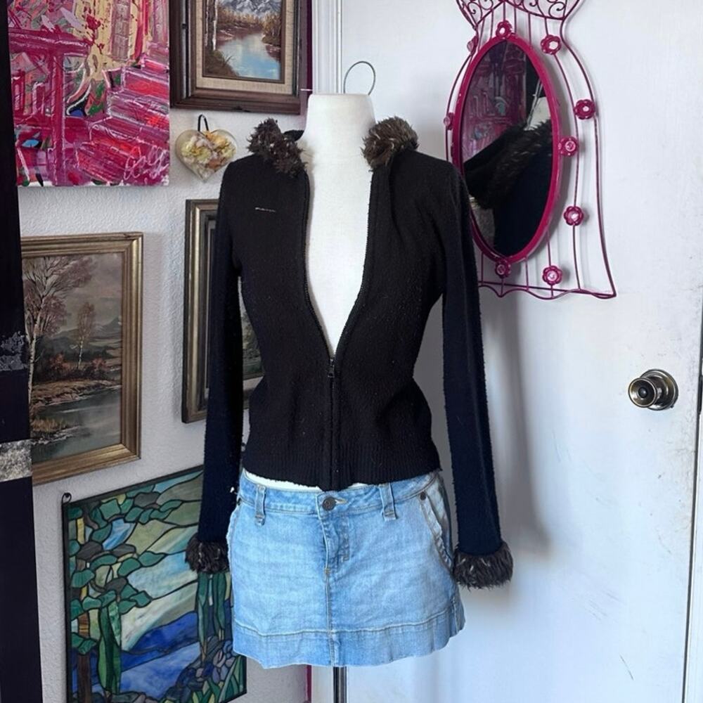 inc international concepts zip up furry black jacket